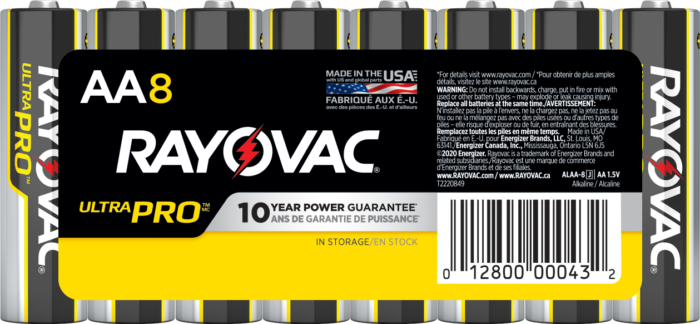 Rayovac Ultra Pro AA batteries shrink-wrapped pack